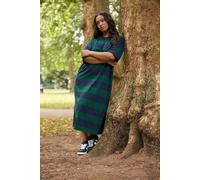 Yours Stripe Heavyweight Throw On Dress In Green Green 16