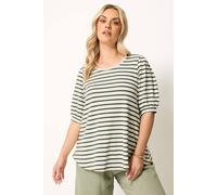 Yours Women's Stripe Knitted Puff Sleeve Top in Off White | Size: 20