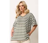 Yours Women's Stripe Knitted T-Shirt in Light Khaki | Size: 30-32 Yours Light Khaki 30-32