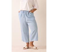 Stripe Linen Cropped Trousers Yours Light Blue 22-24