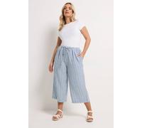 Yours Stripe Linen Look Cropped Trousers In Baby Blue Baby Blue