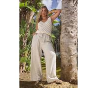 Stripe Linen Tie Front Trousers Yours White 22-24