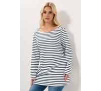 Yours Curve Stripe Stud Detail Long Sleeve T-Shirt - Women's - Plus Size Curve White