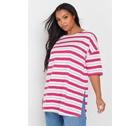 Yours Curve & Hot Pink Stripe Longline T-Shirt - Women's - Plus Size Curve