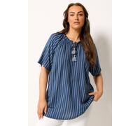 Yours Curve Blue Stripe Notch Neck Embroidered Blouse - Women's - Plus Size Curve