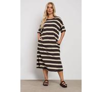 Stripe Oversized Pocket Detail Midi Dress Yours Brown 18