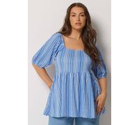 Yours Curve Stripe Peplum Top - Women's - Plus Size Curve Blue