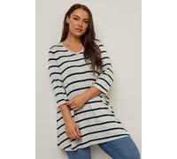 Yours Curve Stripe Print Longline Top - Women's - Plus Size Curve Grey