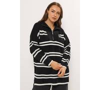 Yours Curve Stripe Quarter Zip Jumper - Women's - Plus Size Curve Black