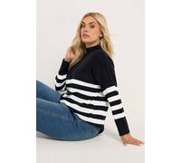 Yours Women's Stripe Quarter Zip Jumper in Black | Size: 18-20 Yours Black 18-20