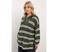 Yours Curve Khaki Green Stripe Quarter Zip Jumper - Women's - Plus Size Curve