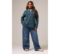 Yours Curve Blue Stripe Rugby Collar Top - Women's - Plus Size Curve