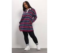 Yours Stripe Rugby Collar Tunic Top In Red Red 22-24