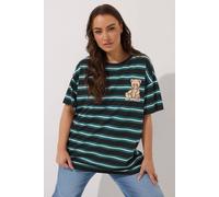 Yours Stripe Teddy Print T-Shirt In Green Green 26-28