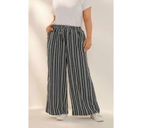 Yours Stripe Textured Wide Leg Trousers In Black Black 30-32