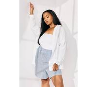 Yours Stripe Tie Front Linen Shorts In Blue Blue 30-32