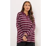 Yours Stripe Waffle Rugby Collar Top In Red Red 22-24