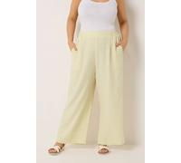 Yours Stripe Wide Leg Linen Trousers In Yellow Yellow 14