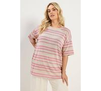 Yours Women's Striped Knitted Boxy T-Shirt in Pink | Size: 22/24