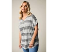Yours Curve Striped Marl Top - Women's - Plus Size Curve Grey