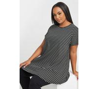 Yours Women's Striped Ribbed Swing Top in Black | Size: 16