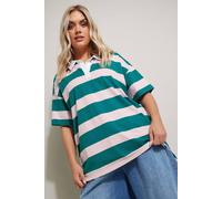 Striped Rugby Collar T-Shirt Yours Pink 18