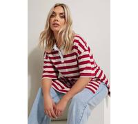 Yours Curve Striped Rugby Collar T-Shirt - Women's - Plus Size Curve Red