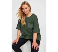 Yours Stud Embellished Pocket Oversized T-Shirt In Green Green 14