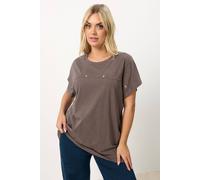 Yours Curve Brown Stud Grown On Sleeve T-Shirt - Women's - Plus Size Curve