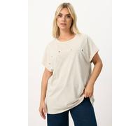 Yours Curve White Stud Grown On Sleeve T-Shirt - Women's - Plus Size Curve