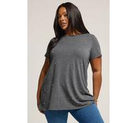Yours Stud & Pearl Embellished T-Shirt In Grey Grey 18