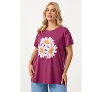 Yours Women's Studded Daisy T-Shirt in Dark Pink | Size: 34-36 Yours Dark Pink 34-36