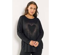 Yours Studded Heart Long Sleeve T-Shirt In Black Black 38-40