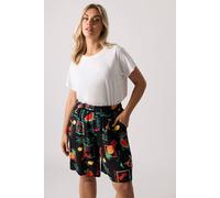 Yours Summer Postcard Print Shorts In Black Black 16