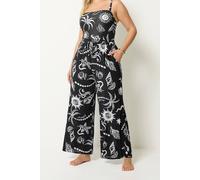 Yours Women's Summer Print Crinkle Wide Leg Trousers in Black | Size: 18-20 Yours Black 18-20