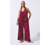 Yours Women's Summer Print Wide Leg Trousers in Raspberry | Size: 20 Yours Raspberry 20
