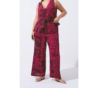 Yours Women's Summer Print Wide Leg Trousers in Raspberry | Size: 16 Yours Raspberry 16