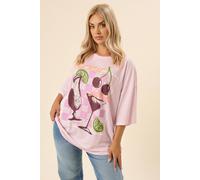 Yours Curve 'Summer Spritz' Oversized T-Shirt - Women's - Plus Size Curve Pink