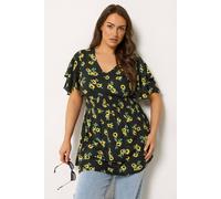 Yours Curve Sunflower Print Flutter Sleeve Top - Women's - Plus Size Curve