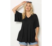 Yours Curve Essential Cotton Angel Sleeve Swing Soft Stretch Short Sleeve V-Neck Tee T-Shirt Top - Women's - Plus Size Black 22-24
