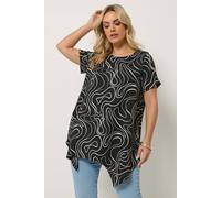 Yours Women's Swirl Hanky Hem Top in Black | Size: 26-28 Yours Black 26-28