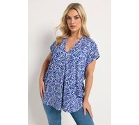 Yours Curve Blue Swirl Print Pleat Front Top - Women's - Plus Size Curve