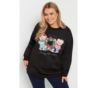 Yours Curve Teddy Bear Christmas Print Sweatshirt - Women's - Plus Size Curve Black