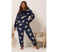 Yours Curve Blue Teddy Bear Print Onesie - Women's - Plus Size Curve