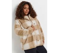 Yours Curve Natural Brown Check Teddy Borg Fleece Jacket - Women's - Plus Size Curve