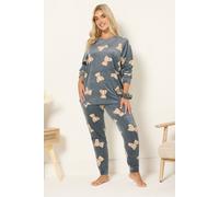 Yours Curve Teddy Print Fleece Pyjama & Scrunchie Set - Women's - Plus Size Curve Grey
