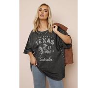 Yours Women's 'Texas' Acid Wash Slogan T-Shirt in Grey | Size: 14 Yours Grey 14