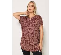Yours Curve Red Textured Abstract Notch Neck Top - Women's - Plus Size Curve