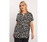 Yours Curve Textured Daisy Print Top - Women's - Plus Size Curve Black