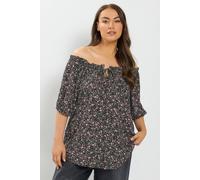 Yours Curve Pink Textured Ditsy Floral Bardot Top - Women's - Plus Size Curve